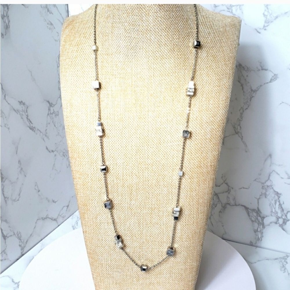 SILVER-TONE Cube Beaded Chain Necklace